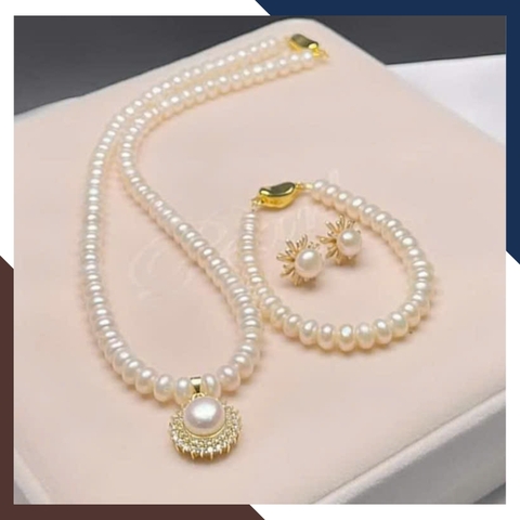 Bộ trang sức ngọc trai thật nuôi nước ngọt cao cấp cho nữ mặc áo dài đẹp 78T250