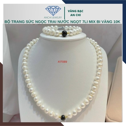 Bộ trang sức ngọc trai cho mẹ mix bi vàng và đá mã não BTSNT02