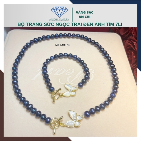 Bộ vòng ngọc trai đen khóa bướm đẹp cho nữ mã BTSNT12