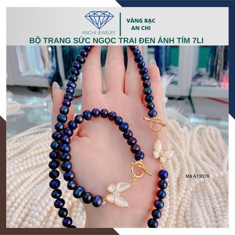 Bộ vòng ngọc trai đen khóa bướm đẹp cho nữ mã BTSNT12