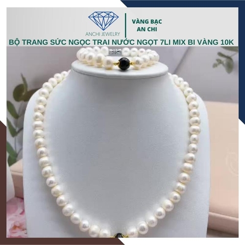 Bộ trang sức ngọc trai cho mẹ mix bi vàng và đá mã não BTSNT02