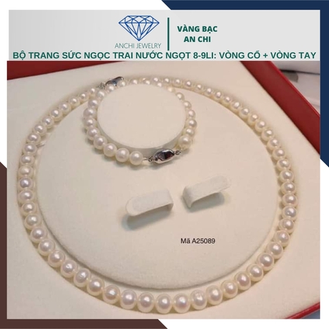 Bộ trang sức ngọc trai nước ngọt màu trắng cao cấp BTSNT05