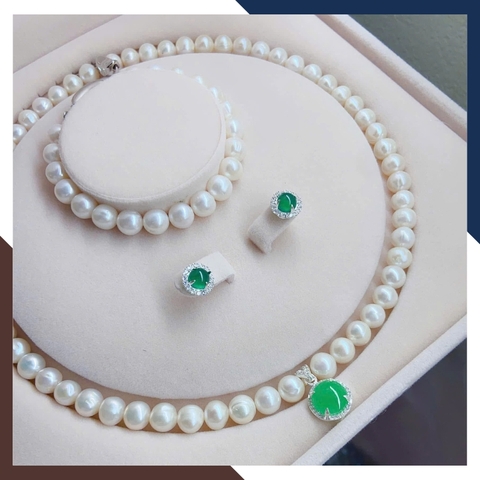 Bộ trang sức ngọc trai thật phối đá xanh BTSNT215 – Lựa chọn hoàn hảo cho quý cô