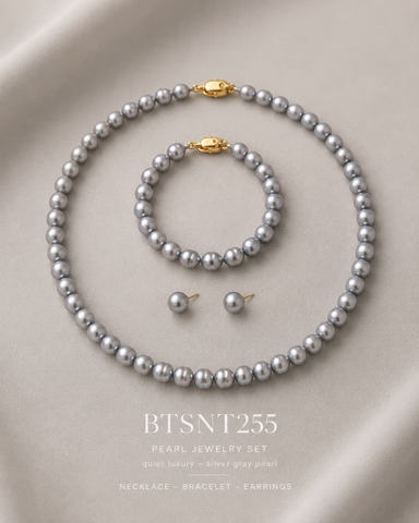 Bộ Trang Sức Ngọc Trai Màu Xám Cao Cấp BTSNT255 – Quiet Luxury Thanh Lịch Và Hiện Đại