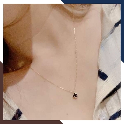 Bộ trang sức vàng cỏ 4 lá đen, gồm dây chuyền và bông tai bằng vàng korea 10k mã D70B52