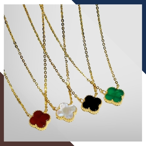 Bộ trang sức vàng tây 10k hình cỏ 4 lá gồm dây chuyền, lắc tay và bông tai mã L86D66B37