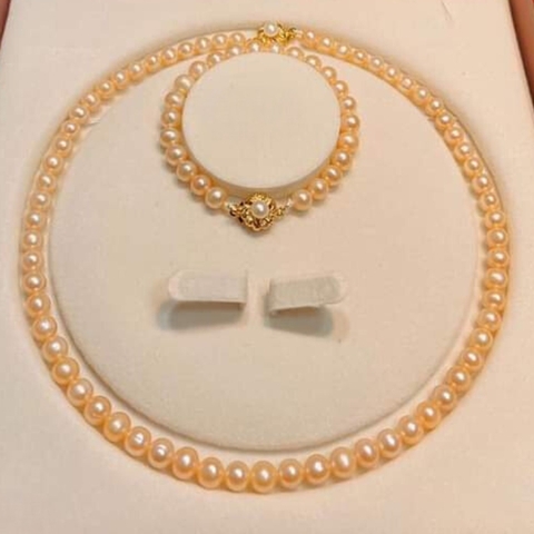 Bộ vòng ngọc trai hồng tự nhiên cho nữ mã BTSNT16