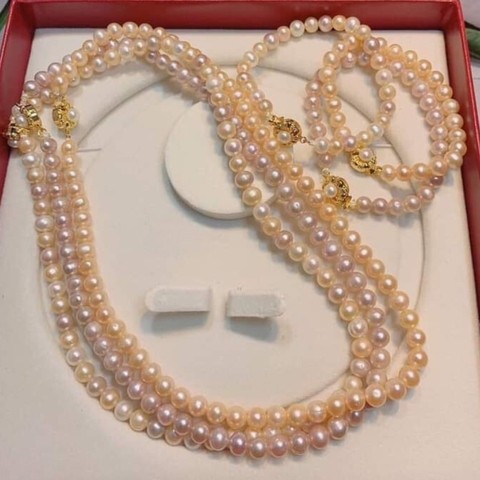 Bộ vòng ngọc trai hồng tự nhiên cho nữ mã BTSNT16