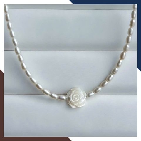 Bộ Vòng Ngọc Trai Thật Cho Nữ Mặc Áo Dài BTSNT142 – Nổi Bật & Toả Sáng Với Hoa Hồng Khảm Trai