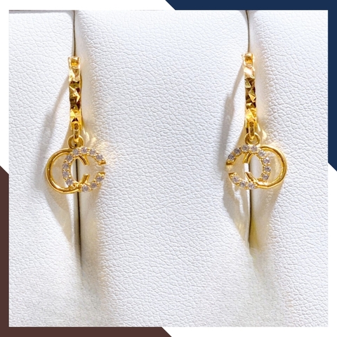 Bông tai vàng tây nữ 10k tròn 2 chữ C tòng teng trẻ trung TL39