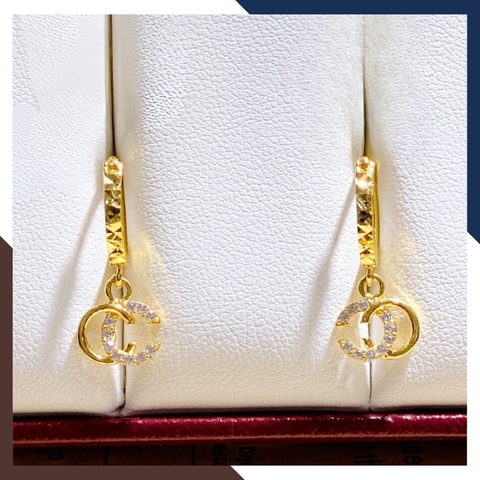 Bông tai vàng tây nữ 10k tròn 2 chữ C tòng teng trẻ trung TL39