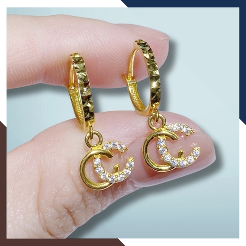 Bông tai vàng tây nữ 10k tròn 2 chữ C tòng teng trẻ trung TL39