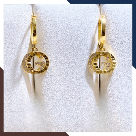 Bông tai vàng tây nữ 10k 2 chữ GC đính đá trẻ trung TL53