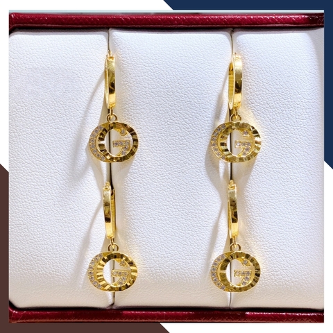 Bông tai vàng tây nữ 10k 2 chữ GC đính đá trẻ trung TL53