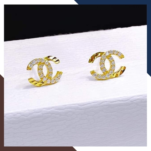 Bông tai chanel vàng tây 10k đính đá cho nữ đẹp mã TL45