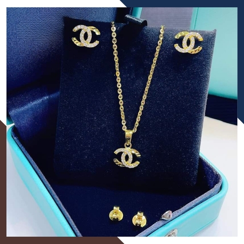Bông tai chanel vàng tây 10k đính đá cho nữ đẹp mã TL45