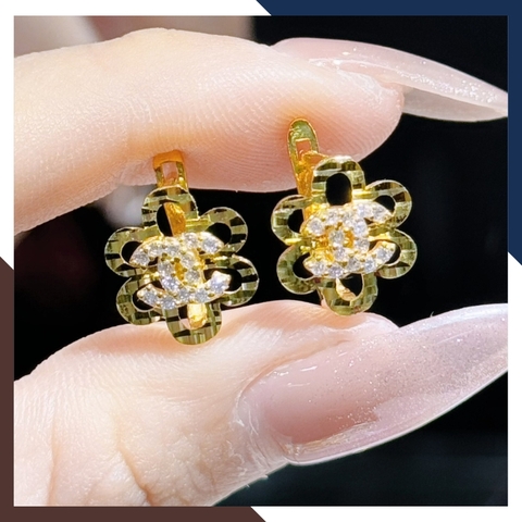 Bông tai chanel vàng tây 10k hình hoa 6 cánh trẻ trung mới đẹp cho nữ,  mẫu chốt bấm bật mã TL49