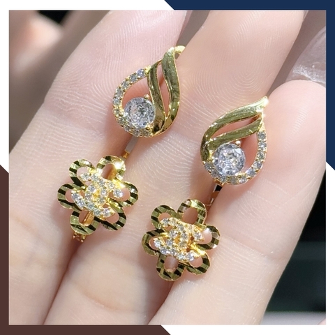 Bông tai chanel vàng tây 10k hình hoa 6 cánh trẻ trung mới đẹp cho nữ,  mẫu chốt bấm bật mã TL49