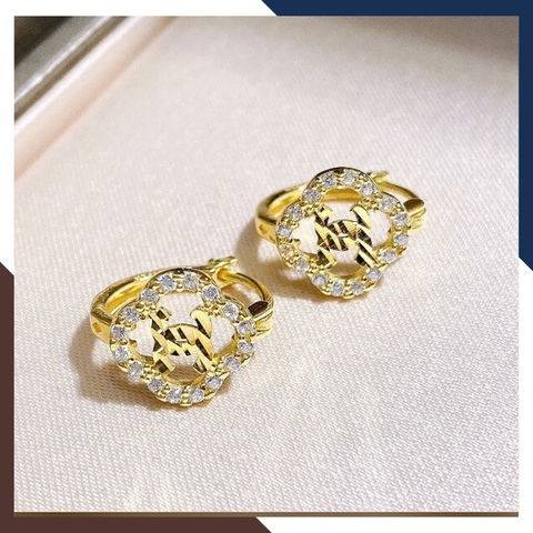 Bông tai Chanel vàng tây 10k kiểu chốt bấm viền hình cỏ 4 lá đính đá cho nữ đẹp mã TL39