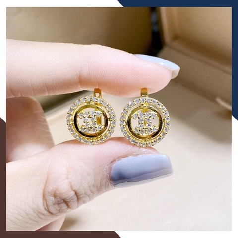 Bông tai Chanel vàng tây 10k kiểu chốt bấm viền hình tròn đính đá cho nữ đẹp mã TL55