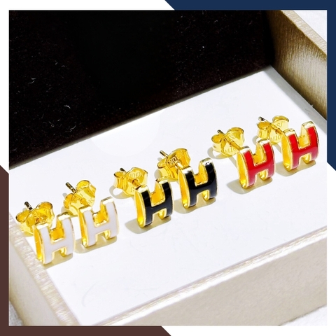 Bông tai chữ H Hermes vàng tây 10k màu đen, đỏ, trắng cho nữ đẹp mã TL40