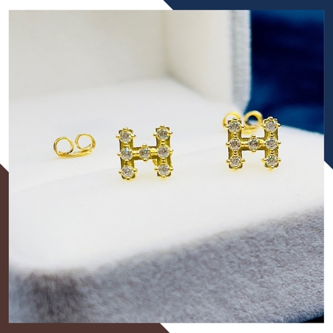 Bông tai chữ H vàng tây 10k đính đá cho nữ đẹp mã TL29