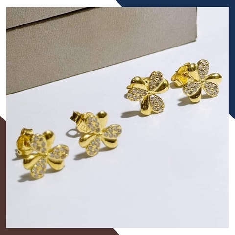 Bông Tai Cỏ 3 Lá Vàng Tây 10k Cho Nữ Đẹp BTV148