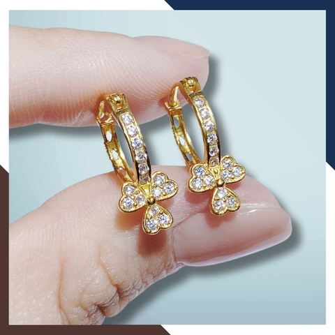 Bông tai cỏ 3 lá vàng tây 10k đính đá kiểu khuyên tròn ôm sát tai cho nữ đẹp mã TL40