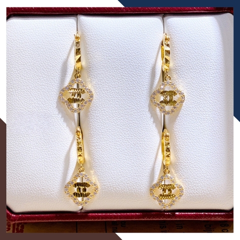 Bông tai Cỏ 4 lá Chanel vàng tây 10k kiểu khuyên tròn đeo sát tai cho nữ đẹp mã TL47