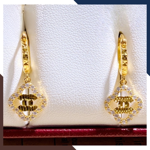 Bông tai Cỏ 4 lá Chanel vàng tây 10k kiểu khuyên tròn đeo sát tai cho nữ đẹp mã TL47