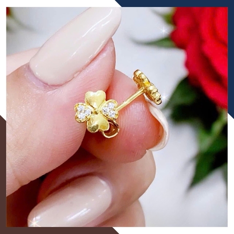 Bông Tai Cỏ 4 Lá Vàng Tây 10k Cho Nữ BTV203 – May Mắn Đồng Hành, Nâng Tầm Phong Cách