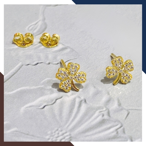 Bông Tai Cỏ 4 Lá Vàng Tây 10k Cho Nữ BTV203 – May Mắn Đồng Hành, Nâng Tầm Phong Cách