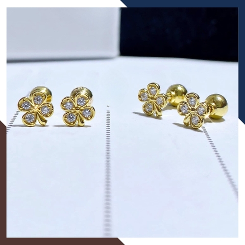 Bông Tai Cỏ 4 Lá Vàng Tây 10k Cho Nữ BTV203 – May Mắn Đồng Hành, Nâng Tầm Phong Cách