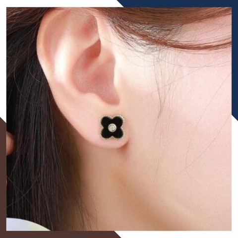 Bông tai cỏ 4 lá vàng tây 10k đen đỏ trắng xanh mã BTV07