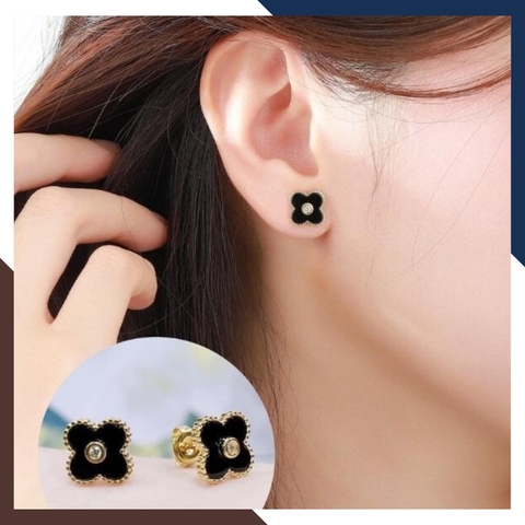 Bông tai cỏ 4 lá vàng tây 10k đen đỏ trắng xanh mã BTV07