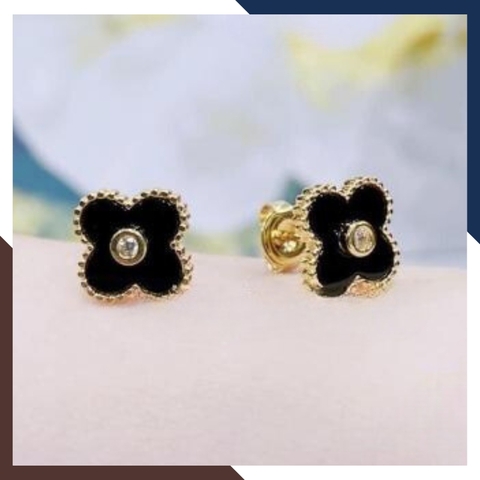 Bông tai cỏ 4 lá vàng tây 10k đen đỏ trắng xanh mã BTV07