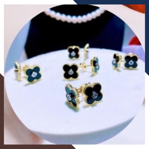 Bông tai cỏ 4 lá vàng tây 10k đen đỏ trắng xanh mã BTV07