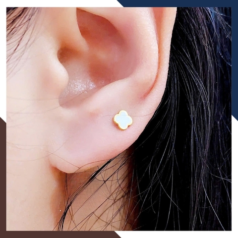 Bông Tai Cỏ 4 Lá Vàng Tây 10k Cho Nữ BTV202 – Size Nhỏ 6mm, Đủ Màu Sắc, Chốt Vặn Bền