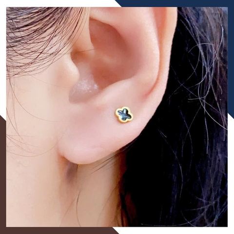 Bông Tai Cỏ 4 Lá Vàng Tây 10k Cho Nữ BTV202 – Size Nhỏ 6mm, Đủ Màu Sắc, Chốt Vặn Bền