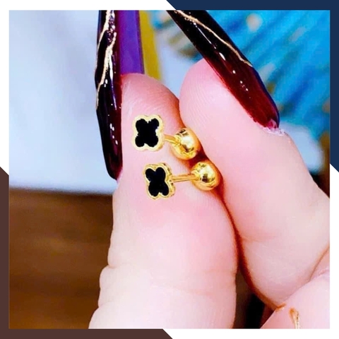 Bông Tai Cỏ 4 Lá Vàng Tây 10k Cho Nữ BTV202 – Size Nhỏ 6mm, Đủ Màu Sắc, Chốt Vặn Bền