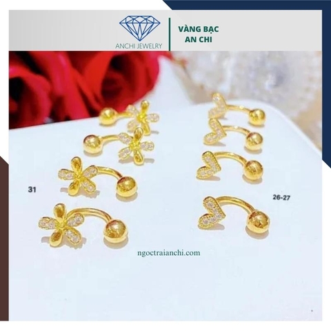 Bông tai vàng tây nữ 10k hình hoa dáng cong mã BTV04