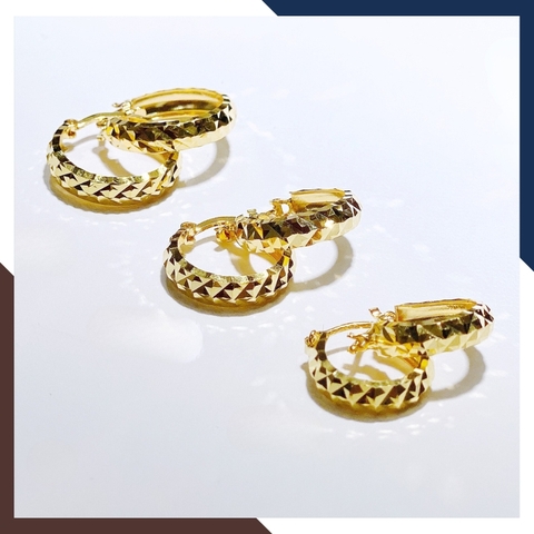 Bông tai vàng nữ tròn to phay cạnh trẻ trung S111315 | vàng tây 10k