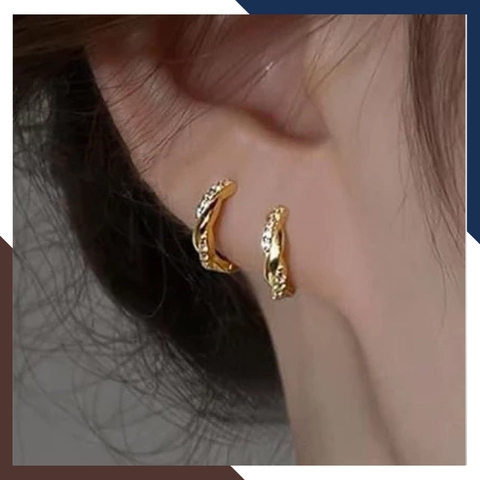Bông tai khuyên tròn vàng tây 10k kiểu xoắn đính đá ôm sát tai cho nữ đẹp mã TL36