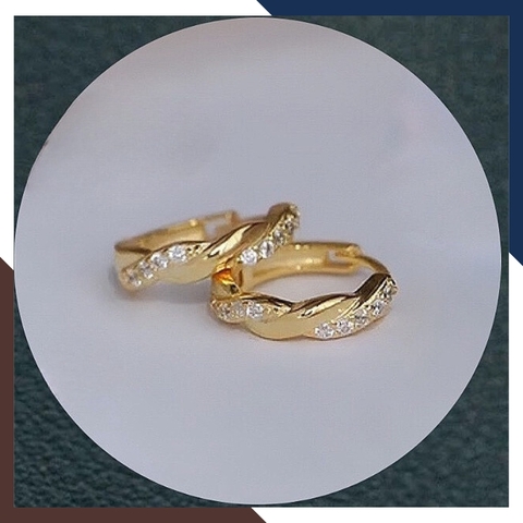 Bông tai khuyên tròn vàng tây 10k kiểu xoắn đính đá ôm sát tai cho nữ đẹp mã TL36