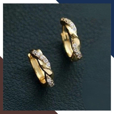 Bông tai khuyên tròn vàng tây 10k kiểu xoắn đính đá ôm sát tai cho nữ đẹp mã TL36