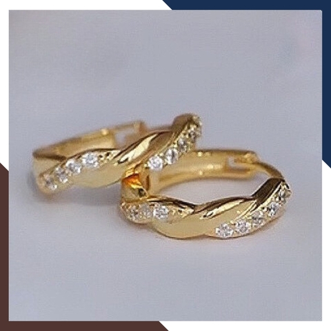 Bông tai khuyên tròn vàng tây 10k kiểu xoắn đính đá ôm sát tai cho nữ đẹp mã TL36