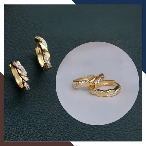 Bông tai khuyên tròn vàng tây 10k kiểu xoắn đính đá ôm sát tai cho nữ đẹp mã TL36