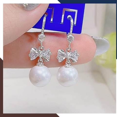 Bông tai ngọc trai thật hình nơ, khuyên tai ngọc trai tòn ten dáng dài đẹp cho nữ mã K60TT78