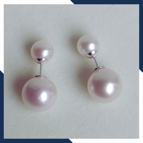 Bông tai ngọc trai 2 đầu, bông tai bạc ngọc trai thật đẹp mã 30TT710