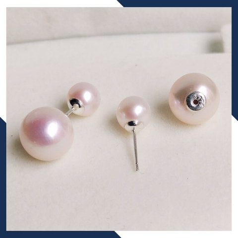 Bông tai ngọc trai 2 đầu, bông tai bạc ngọc trai thật đẹp mã 30TT710